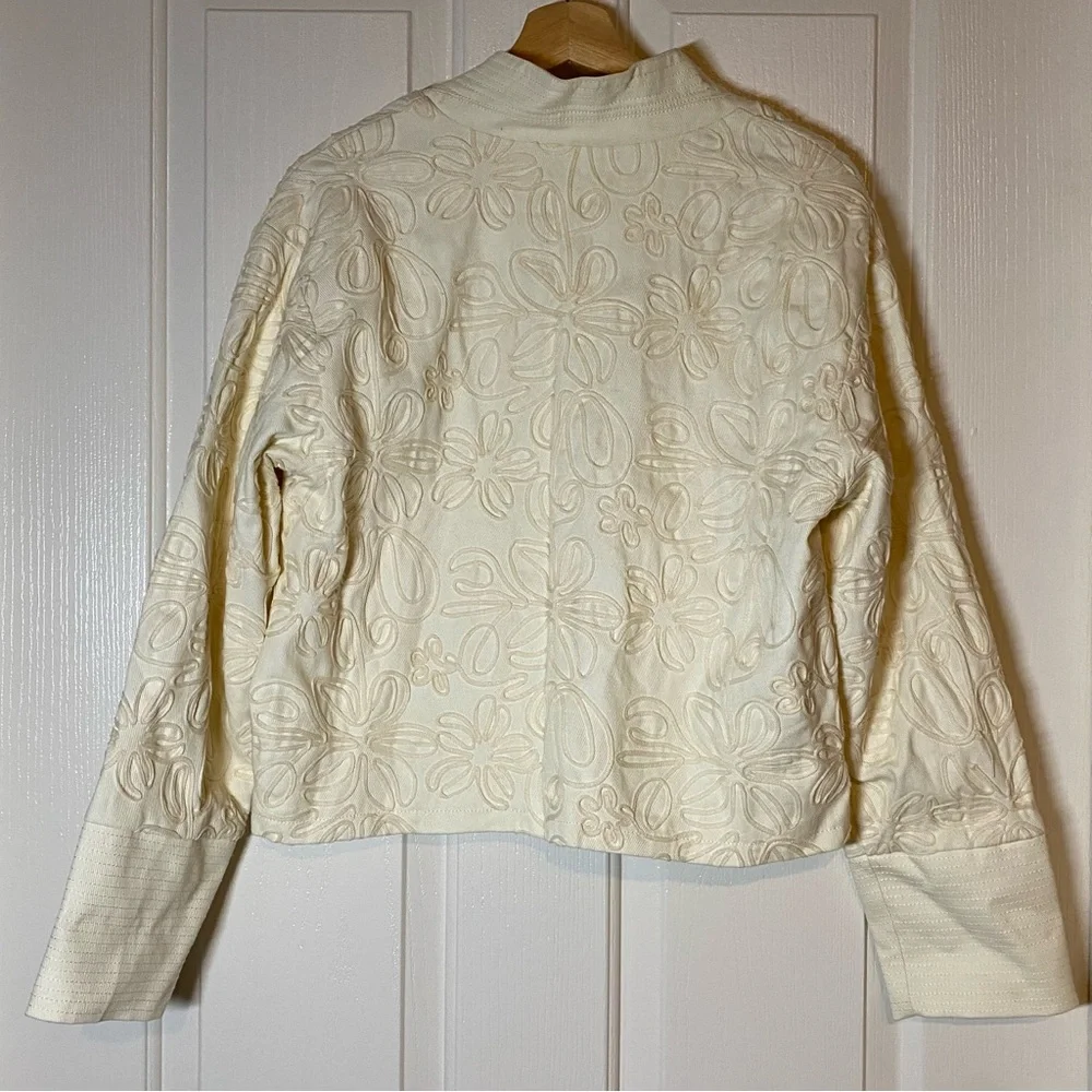 Anthropologie Embroidered String Kimono Style Jacket Spring Medium M RARE Creme